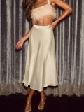 Women's Satin Midi Skirt - White