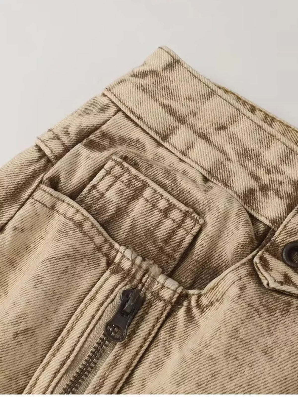 Men's Khaki Men's Distressed Wash Wide-Leg Jeans, Plus Size - Khaki