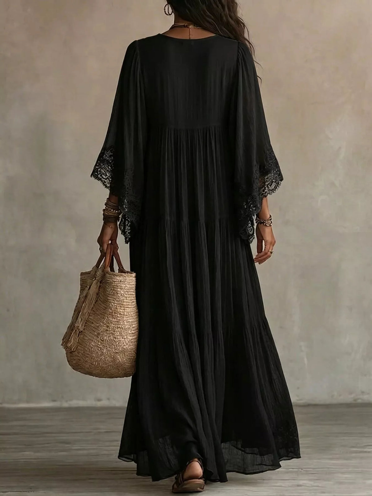 Women's Lace Trim V-Neck Maxi Dress