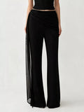 Women's Black Draped Mesh Flare Pants - Black