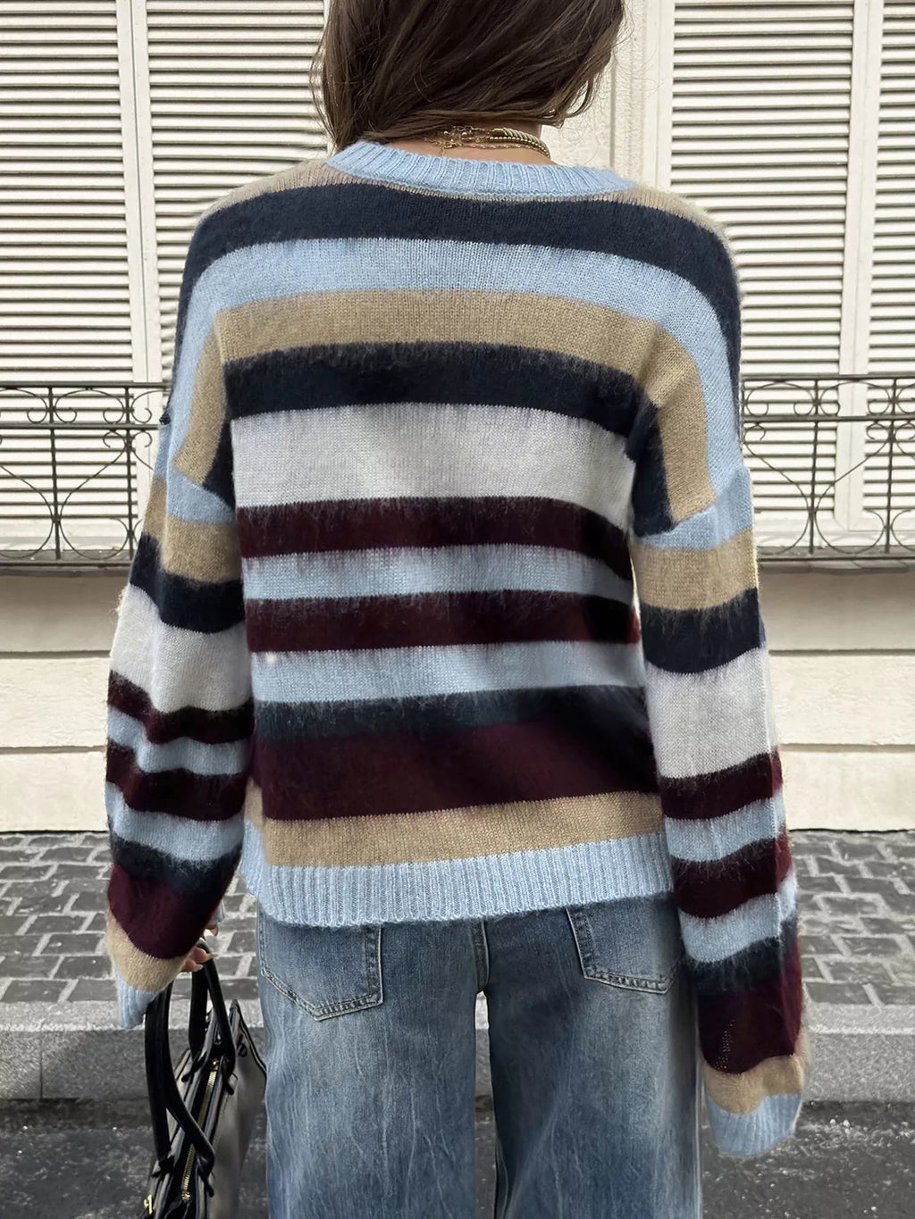 Women's Colorful Stripes Multi-Color Striped Fuzzy Sweater - Colorful Stripes