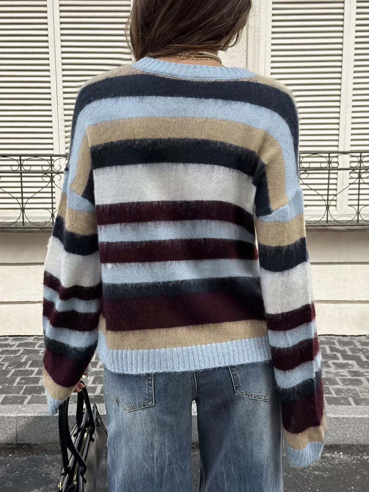 Women's Colorful Stripes Multi-Color Striped Fuzzy Sweater - Colorful Stripes
