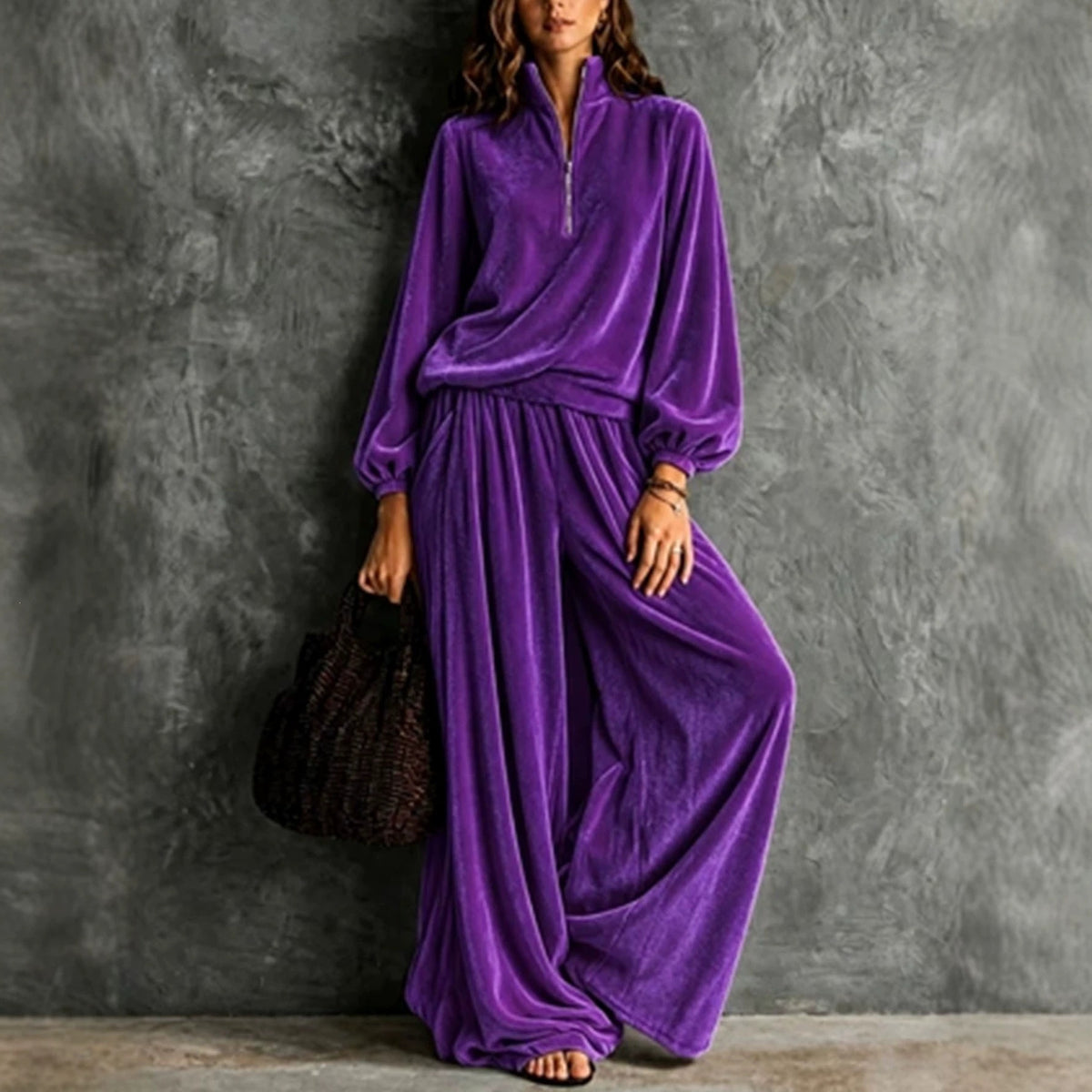 Women's Anno New Autumn Winter Women Velvet Fashion Casual Loose Zipper Long Sleeve Tracksuit