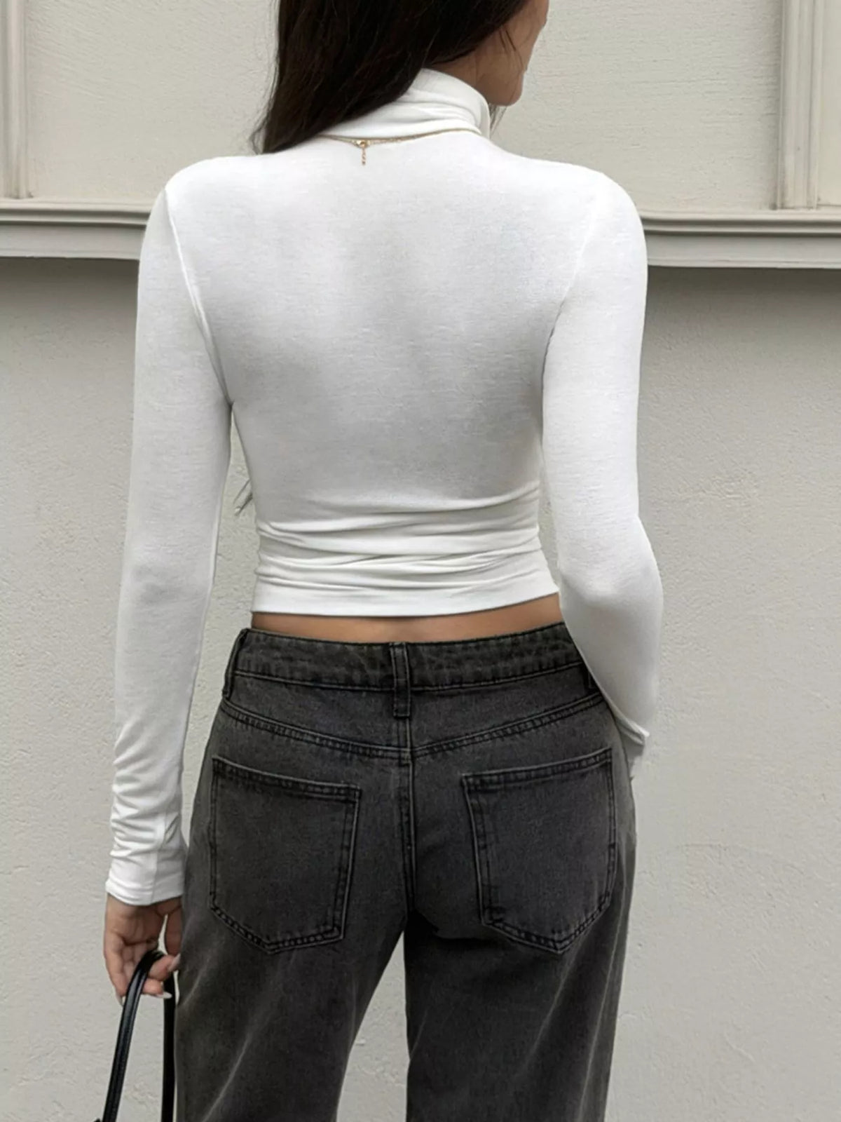 Women's White Turtleneck Long Sleeve T-Shirt - White