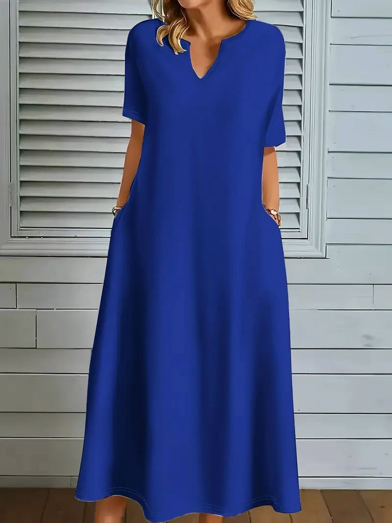 Women's Solid-Color V-Neck Summer Dress