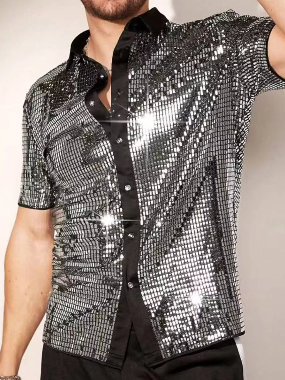 Men's Sequin Button Up Shirt