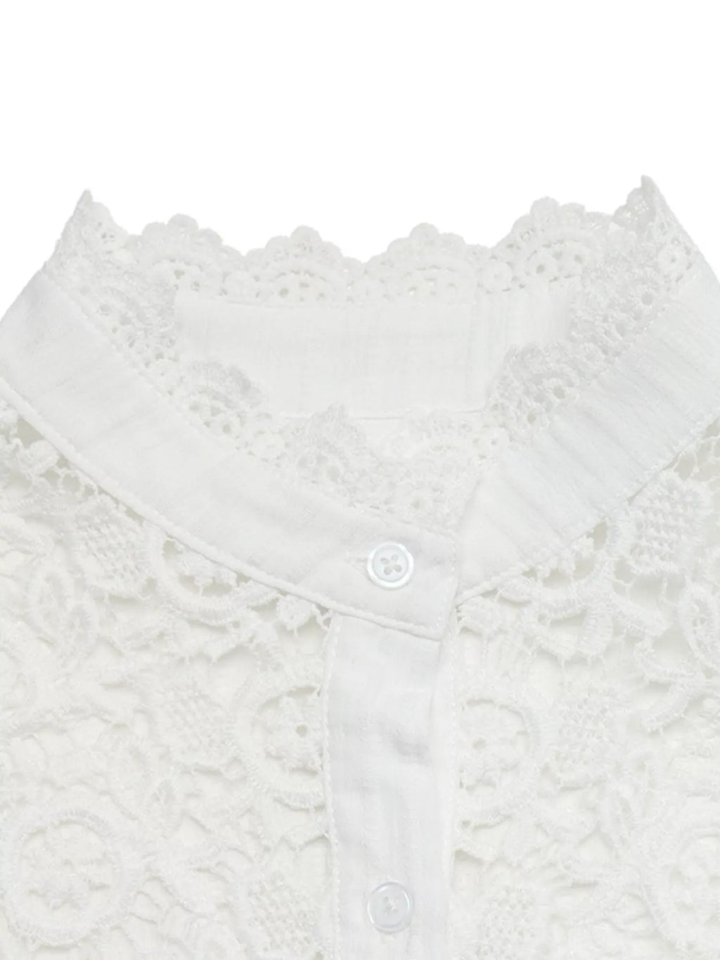 Women's White Lace Detail Long Sleeve Shirt - White