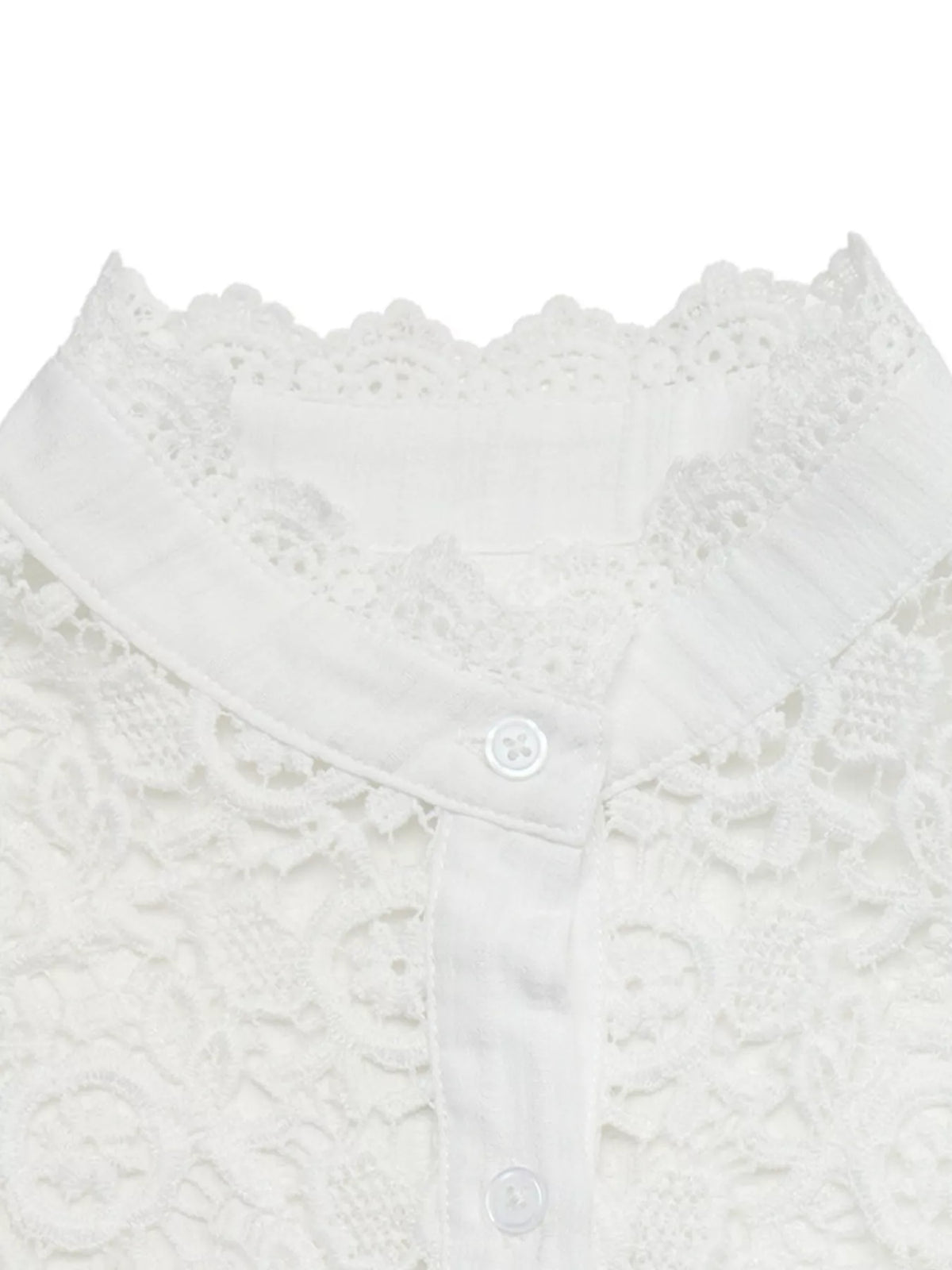 Women's White Lace Detail Long Sleeve Shirt - White