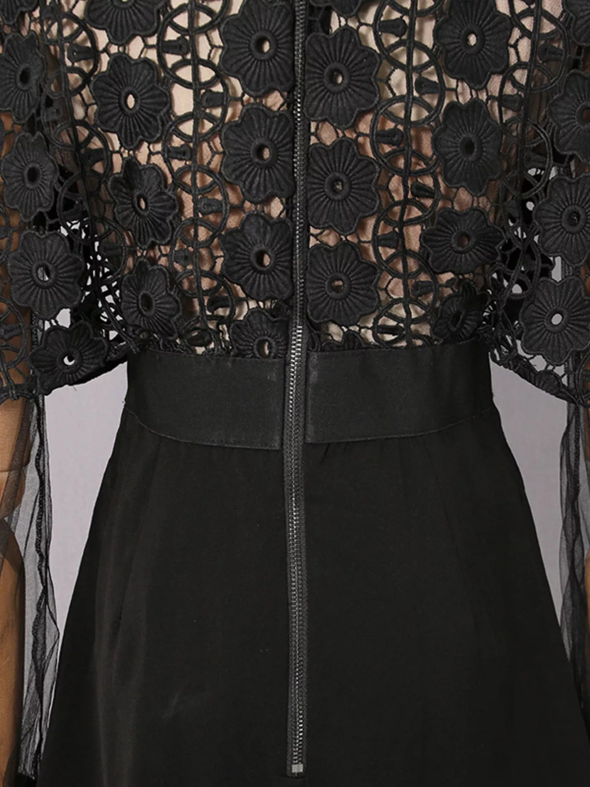 Women's Black Lace Sheer Sleeve Mini Dress - Black