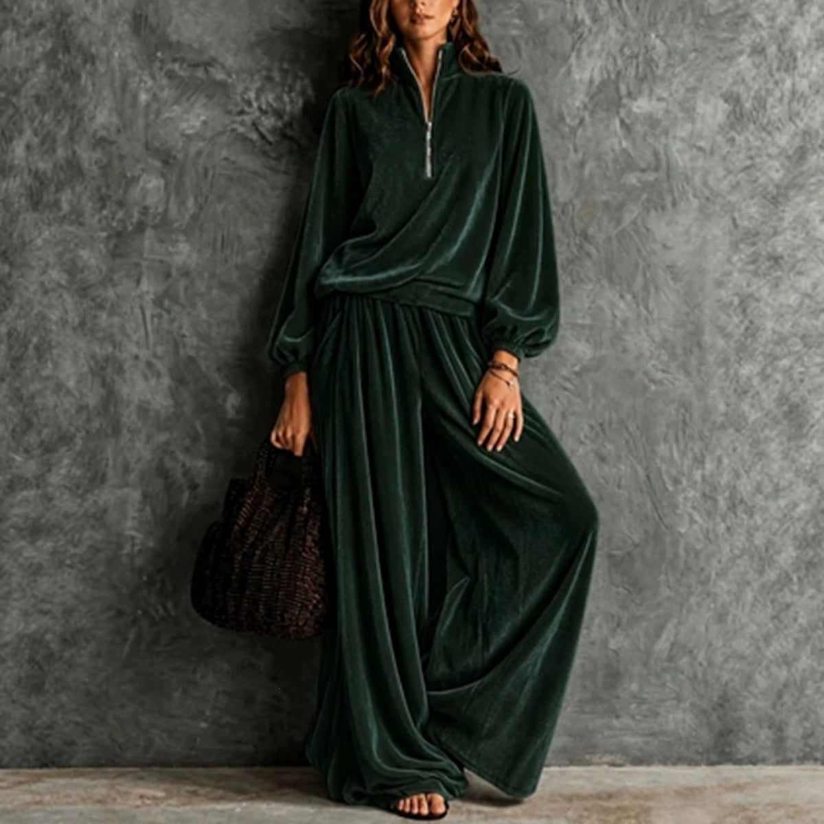 Women's Anno New Autumn Winter Women Velvet Fashion Casual Loose Zipper Long Sleeve Tracksuit