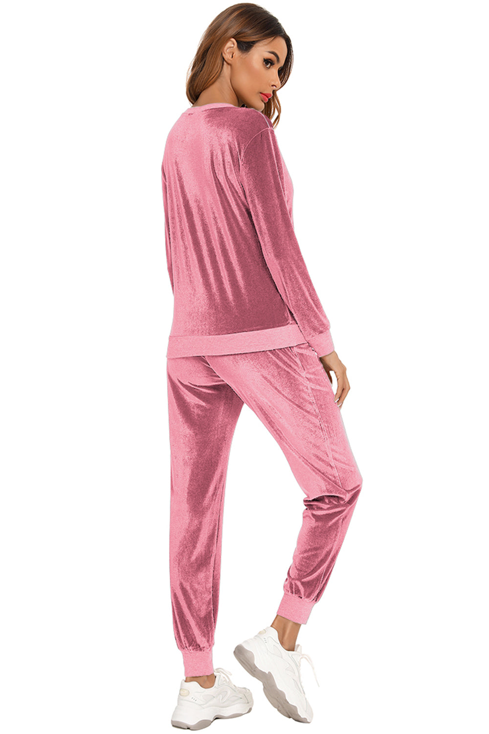 Women's Round Neck Long Sleeve Loungewear Set with Pockets