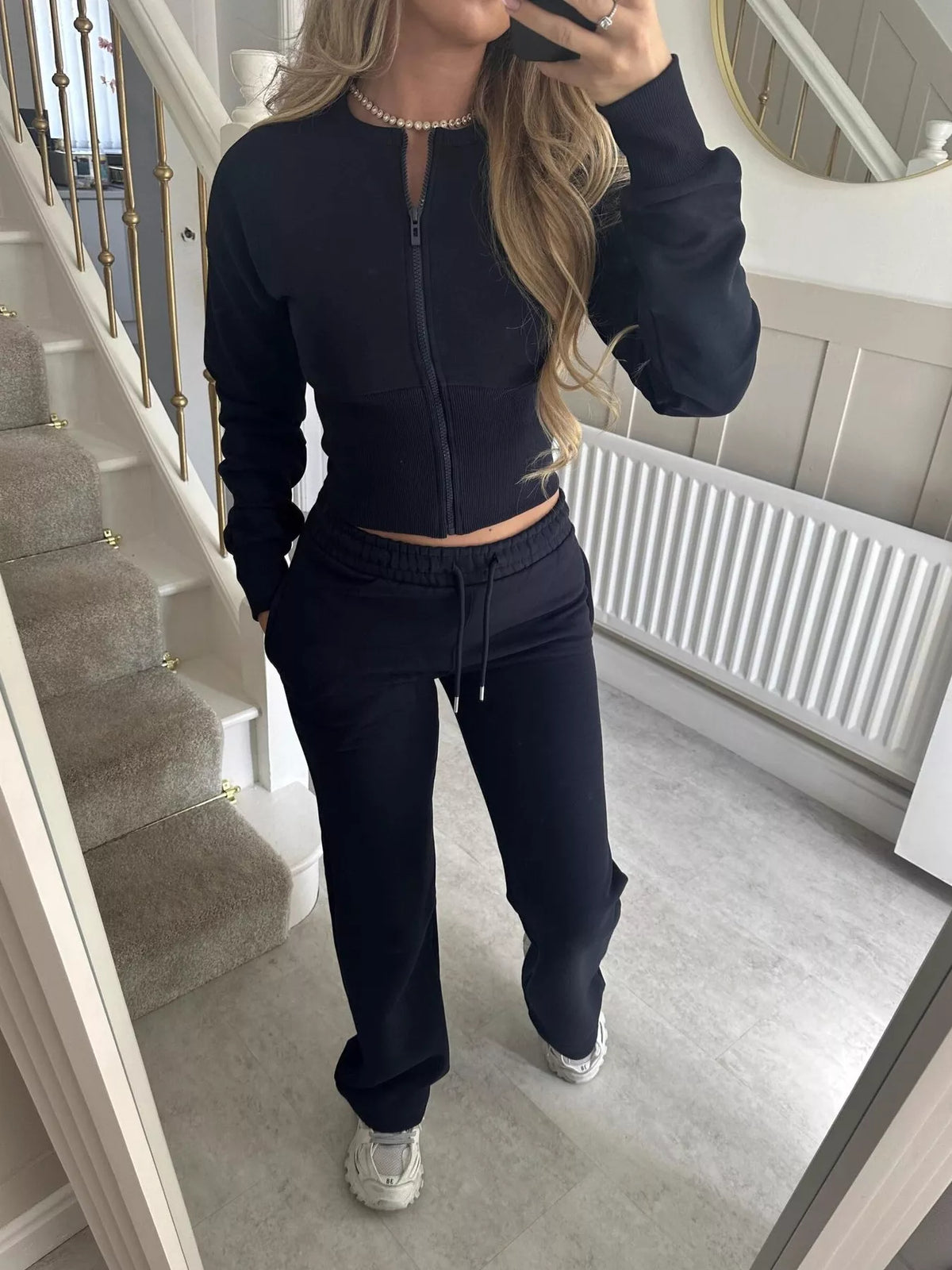 Women's Zip-Up Crop Hoodie and High-Waisted Pants Set