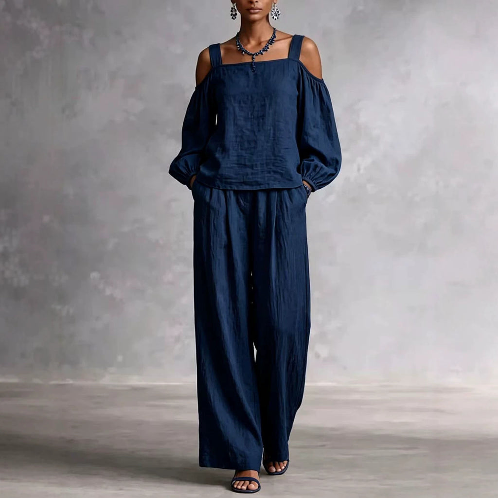 Women's Linen Blend Two-piece Set With Double Straps