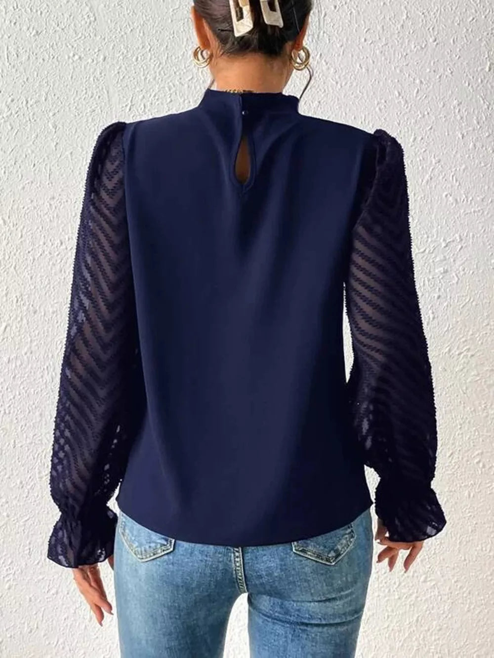 Women's Mock Neck Flounce Sleeve Blouse