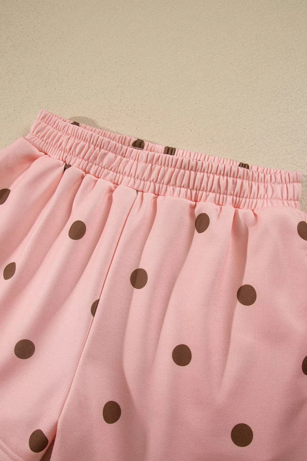 Women's Pale Blush Polka Dot Long Sleeve Sweatshirt and Shorts Lounge Set - Pale Blush