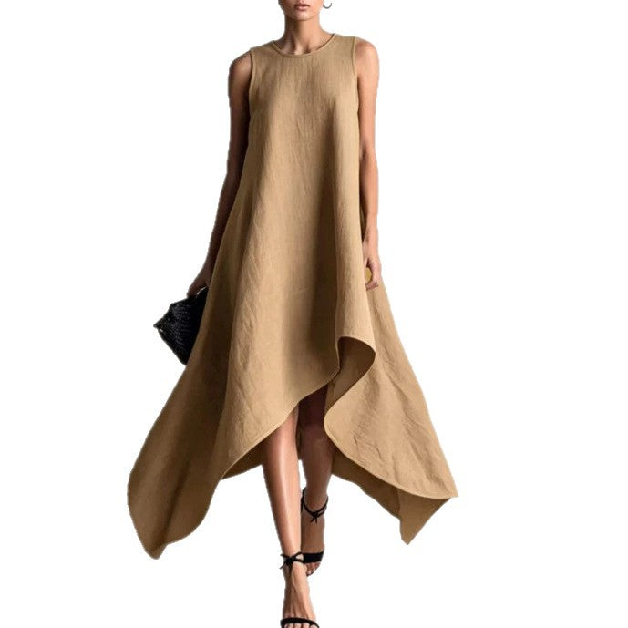 Irregular Flared Sleeveless Linen Dress
