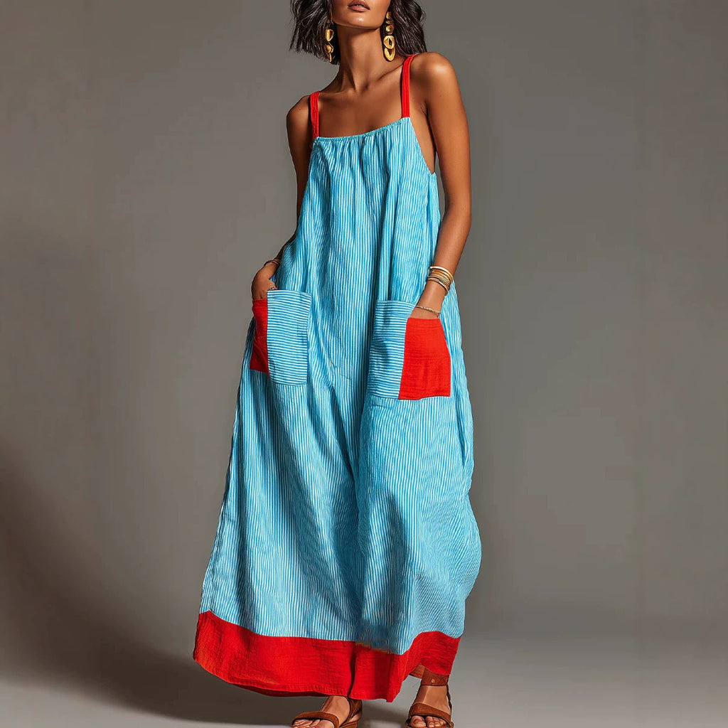 Striped High-end Slip Dress, New Summer Product, Elegant Long Dress For Women For Travel And Vacation