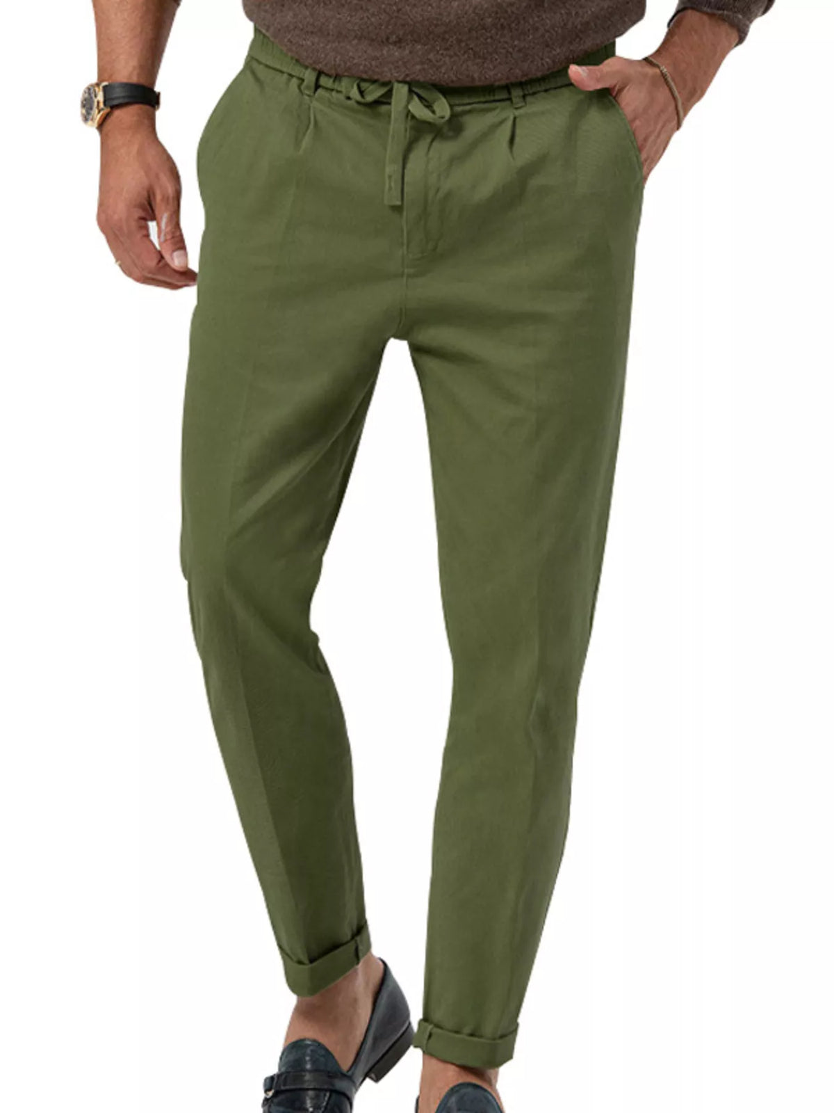 Men's Casual Drawstring Pants, Plus Size - Army Green