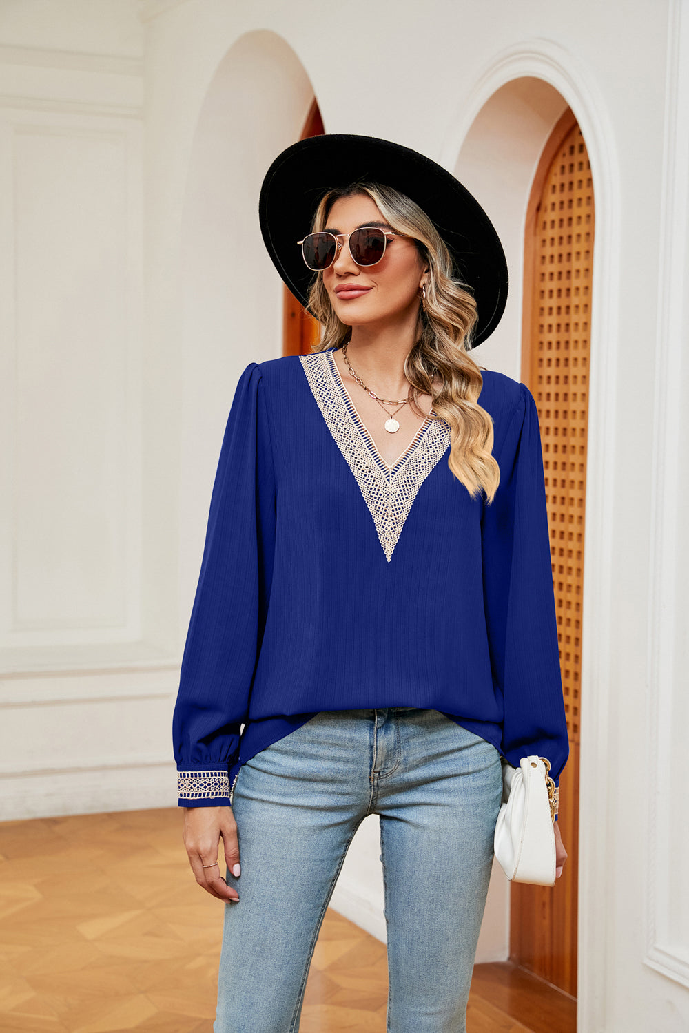 Women's Contrast Puff Sleeve Blouse