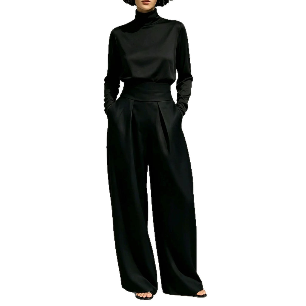 Women's 2026 Fall Winter New Arrival Women Solid Color Turtleneck Long Sleeve Top Long Pants Casual Outfit Set For European American Market