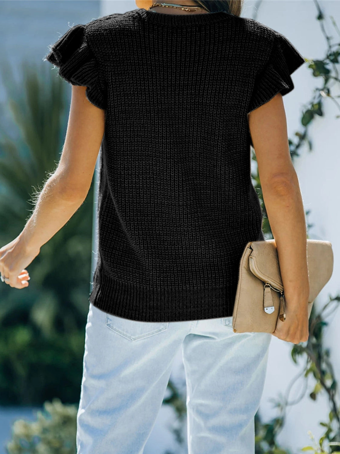 Women's Round Neck Cap Sleeve Sweater