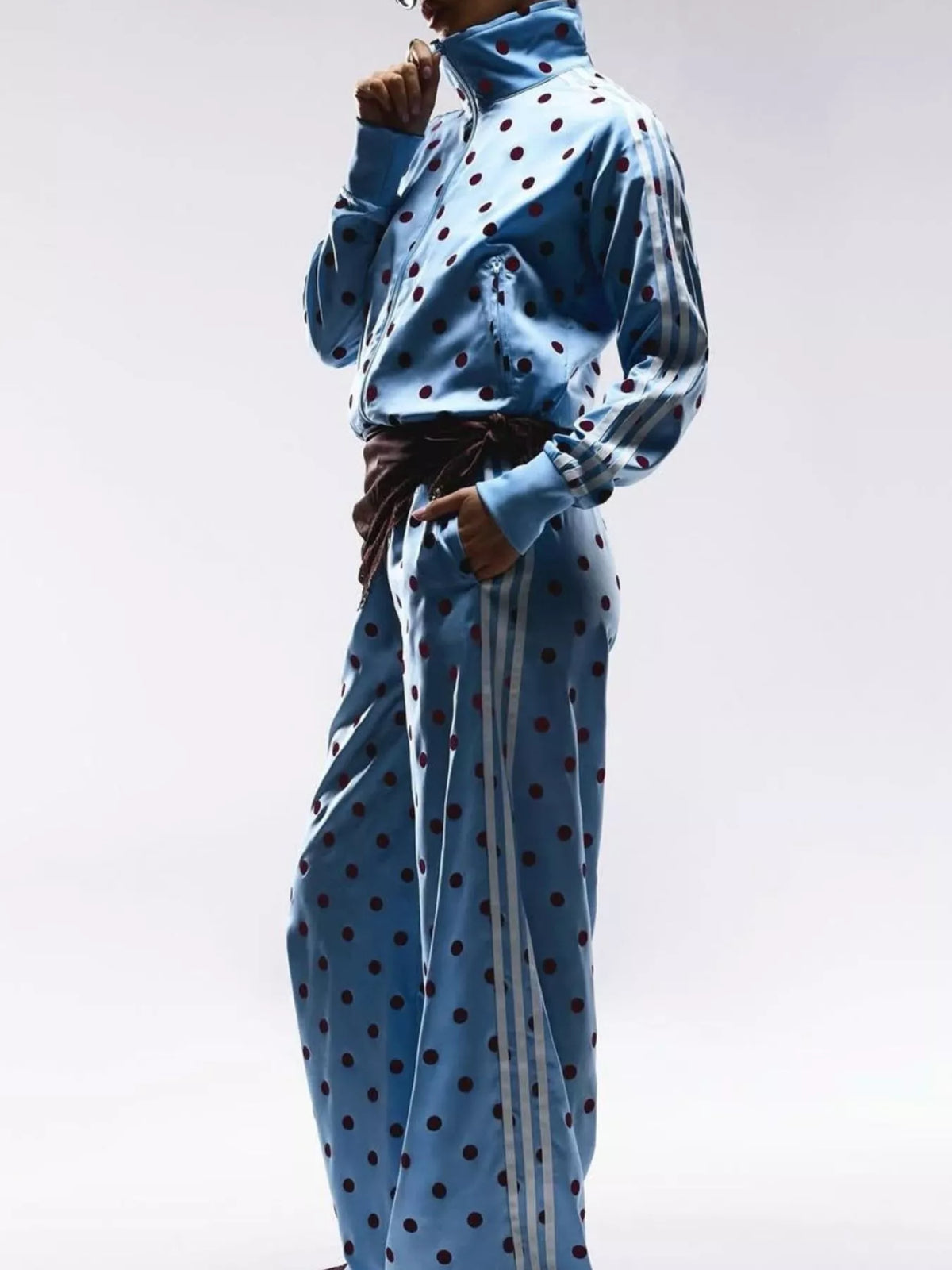 Women's Polka Dot Side Striped Outerwear and Pants Set