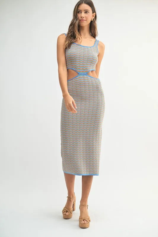 Women's AQUA Multi Color Chevron Knit Bodycon Midi Dress - AQUA