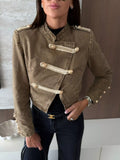 Women's Khaki Button Detail Cropped Denim Jacket - Khaki