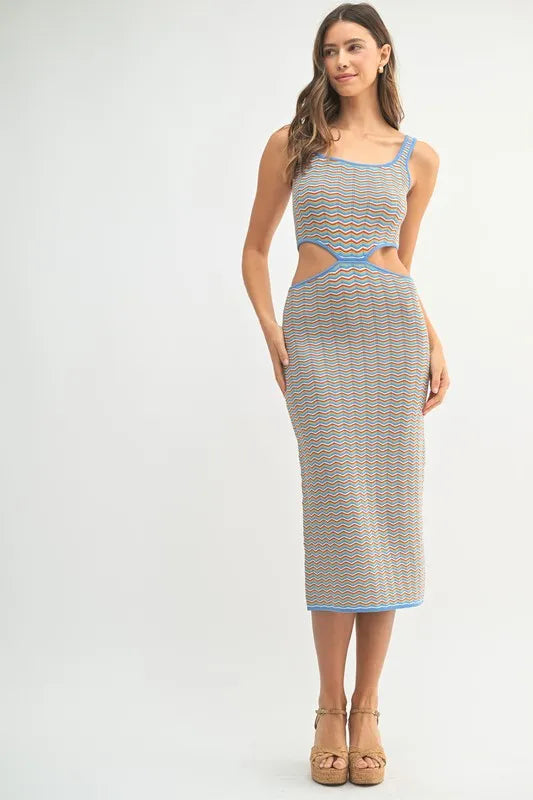 Women's AQUA Multi Color Chevron Knit Bodycon Midi Dress - AQUA
