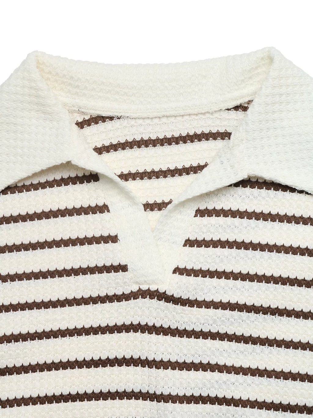 Striped Polo Collar Knit Sweatshirt