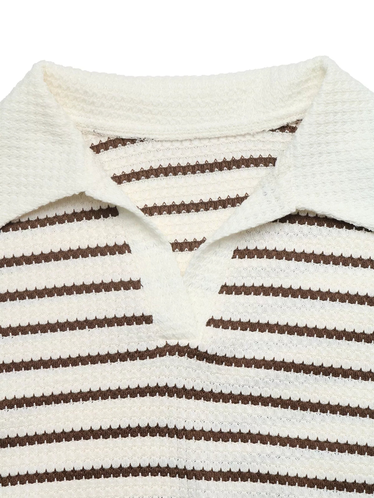 Striped Polo Collar Knit Sweatshirt