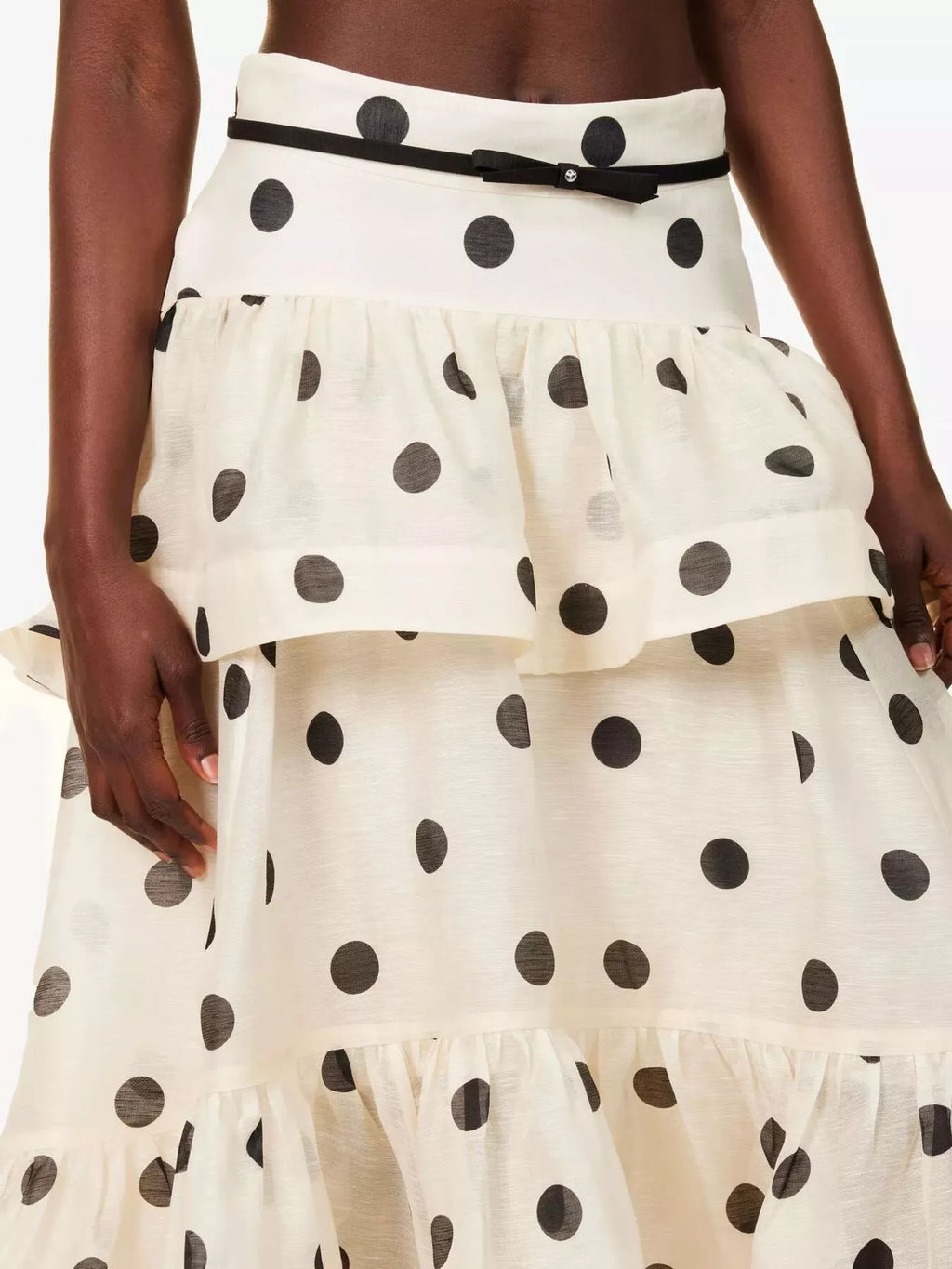Women's Beige Polka Dot Tiered Ruffle Skirt - Beige