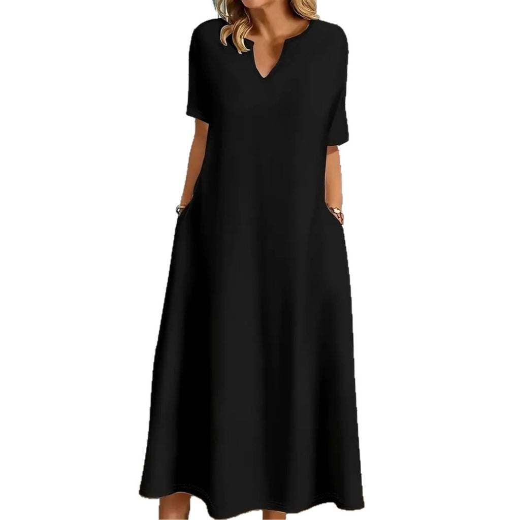 Women's Solid-Color V-Neck Summer Dress