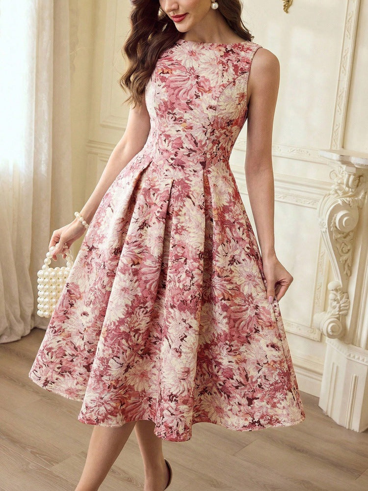French-style Women's Retro Oil-painting Sleeveless Dress