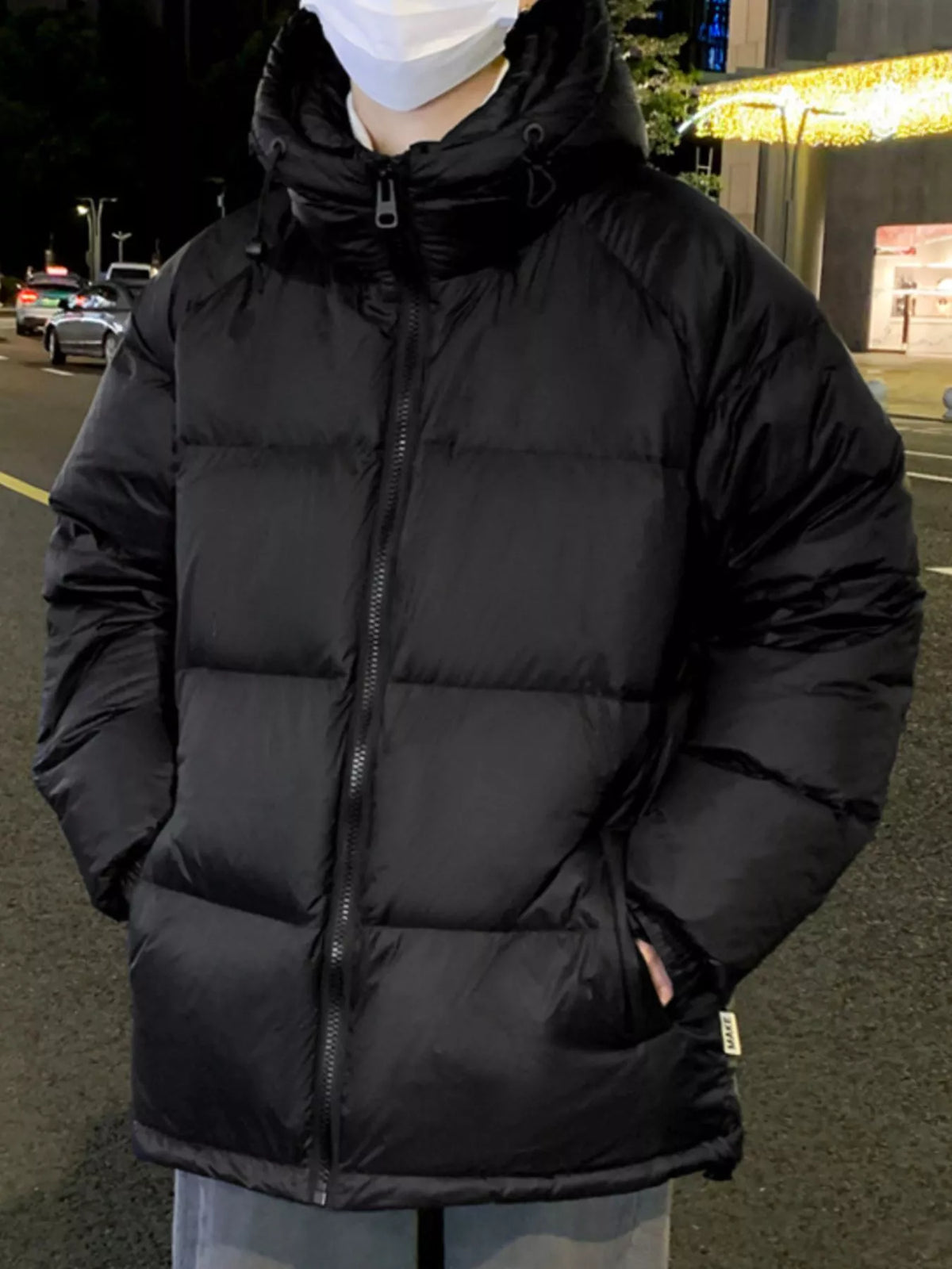 Men's Zip Up Warm Padded Hooded Puffer Jacket, Plus Size - Black