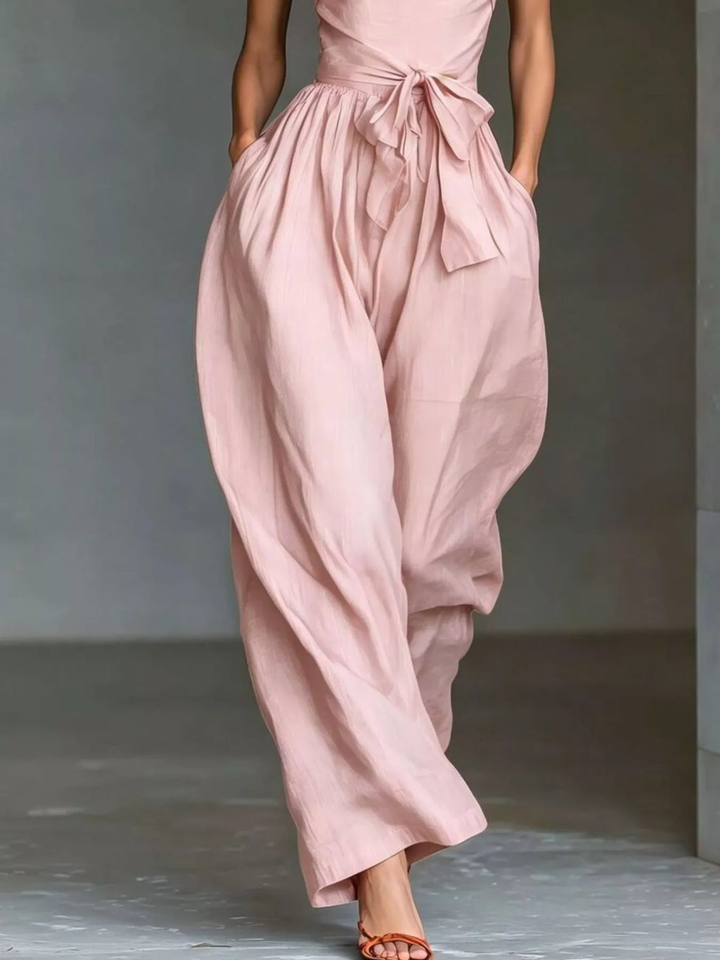 Women's Halter Neck Wide-Leg Jumpsuit with Waist-Tie Detail