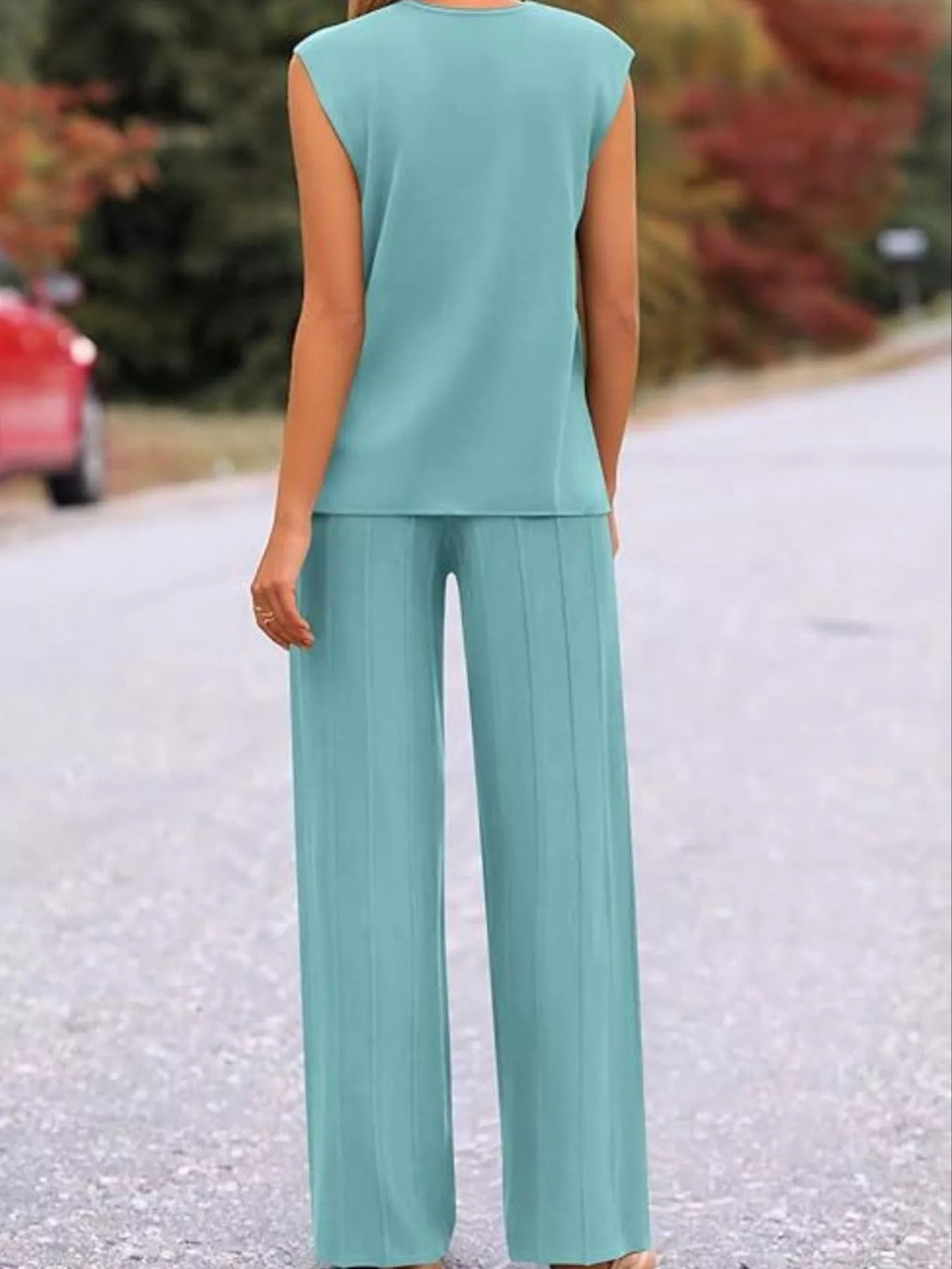 Women's Casual Solid Color Cap Sleeve Top and Pants Knit Set