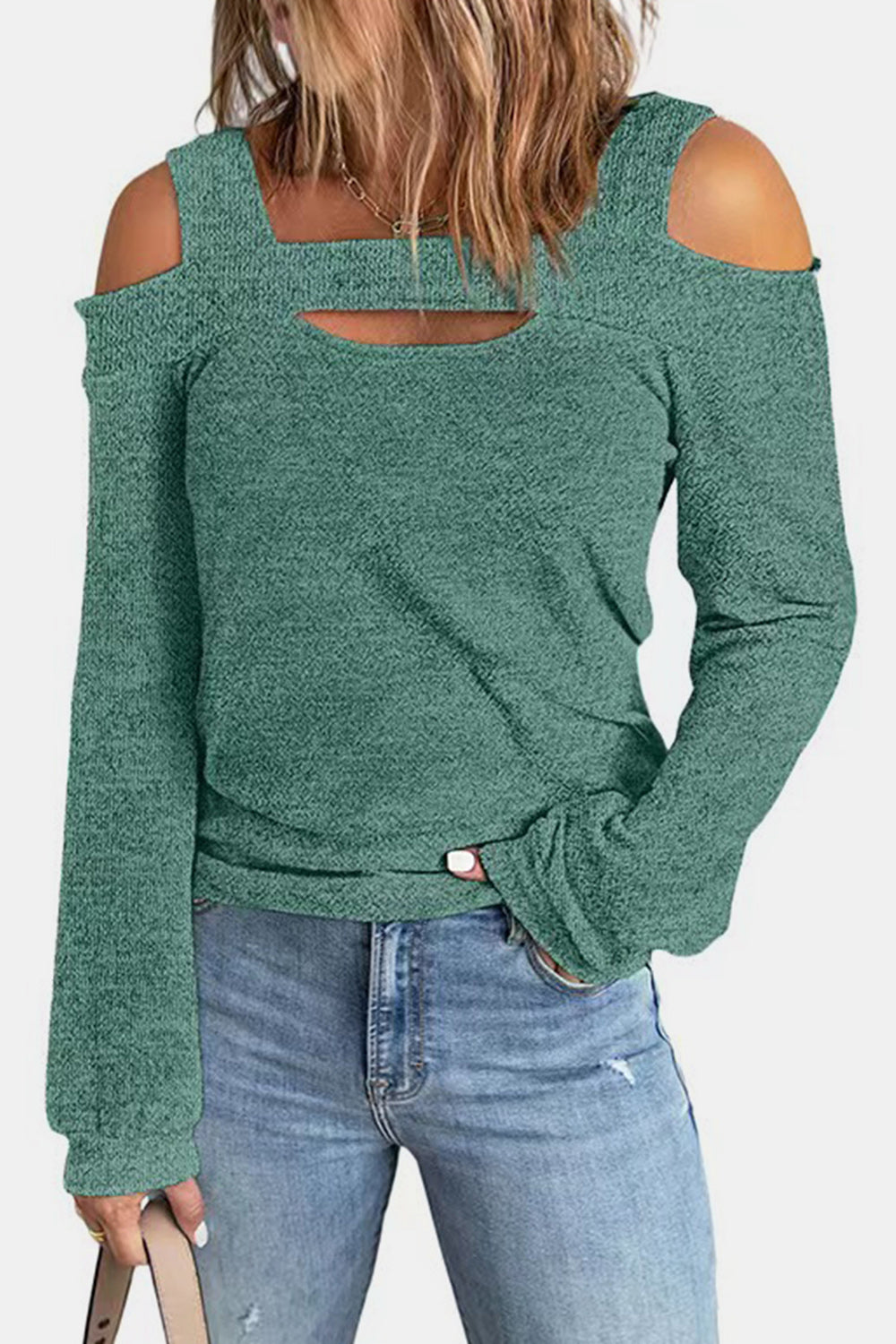 Women's Cutout Cold Shoulder Blouse - Gum Leaf