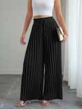 Spring And Summer Women's New Trousers Pure Color Pleated Elastic Waist Lace-Up Loose Wide-Leg Pants