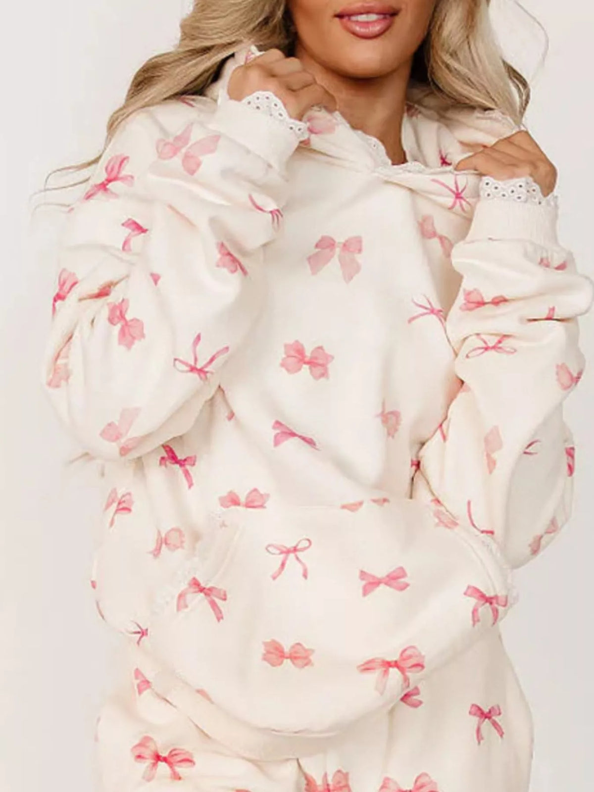 Women's Lace Trim Kangaroo Pocket Hoodie