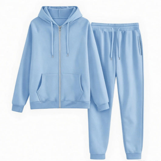 Women's Hooded Zip-up Long-sleeve Sweatshirt And Fleece-lined Sweatpants Set