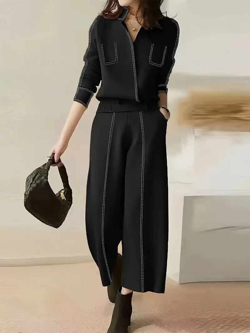 Fashionable Contrasting-Color Stripe Casual Pants