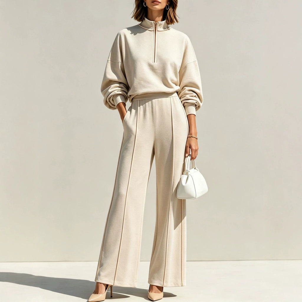 Women's Half-Zip Hoodie Wide-Leg Pants Set