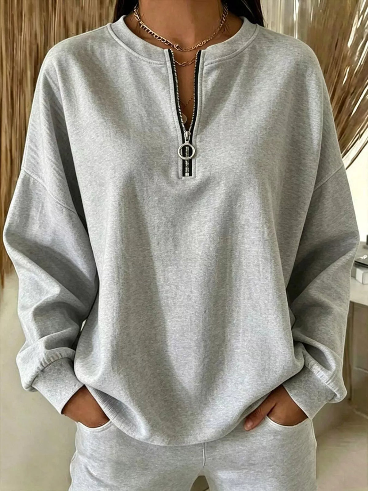 Women's Quarter-Zip Dropped Shoulder Sweatshirt