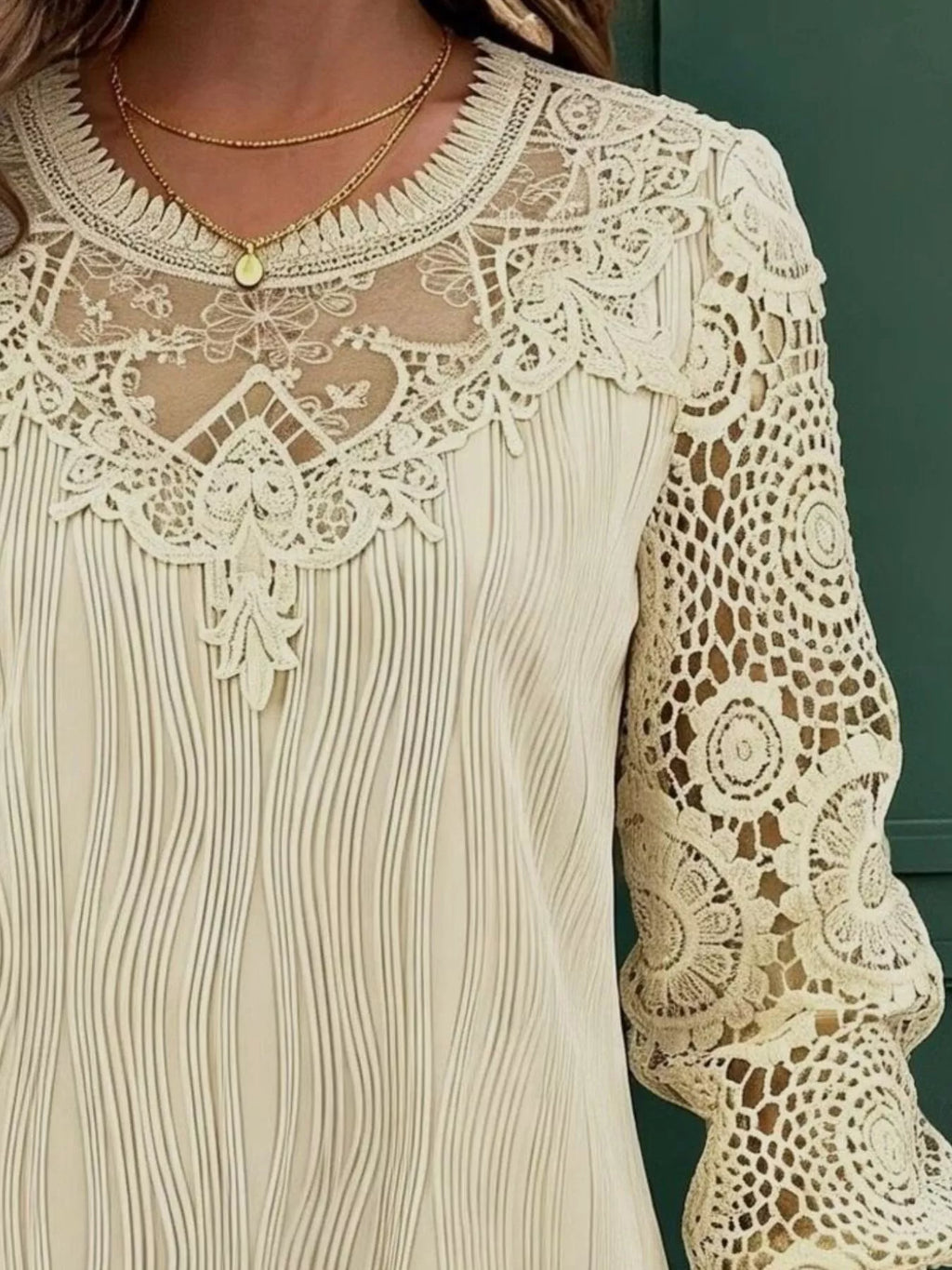 Women's Lace Patchwork Long Sleeve Blouse