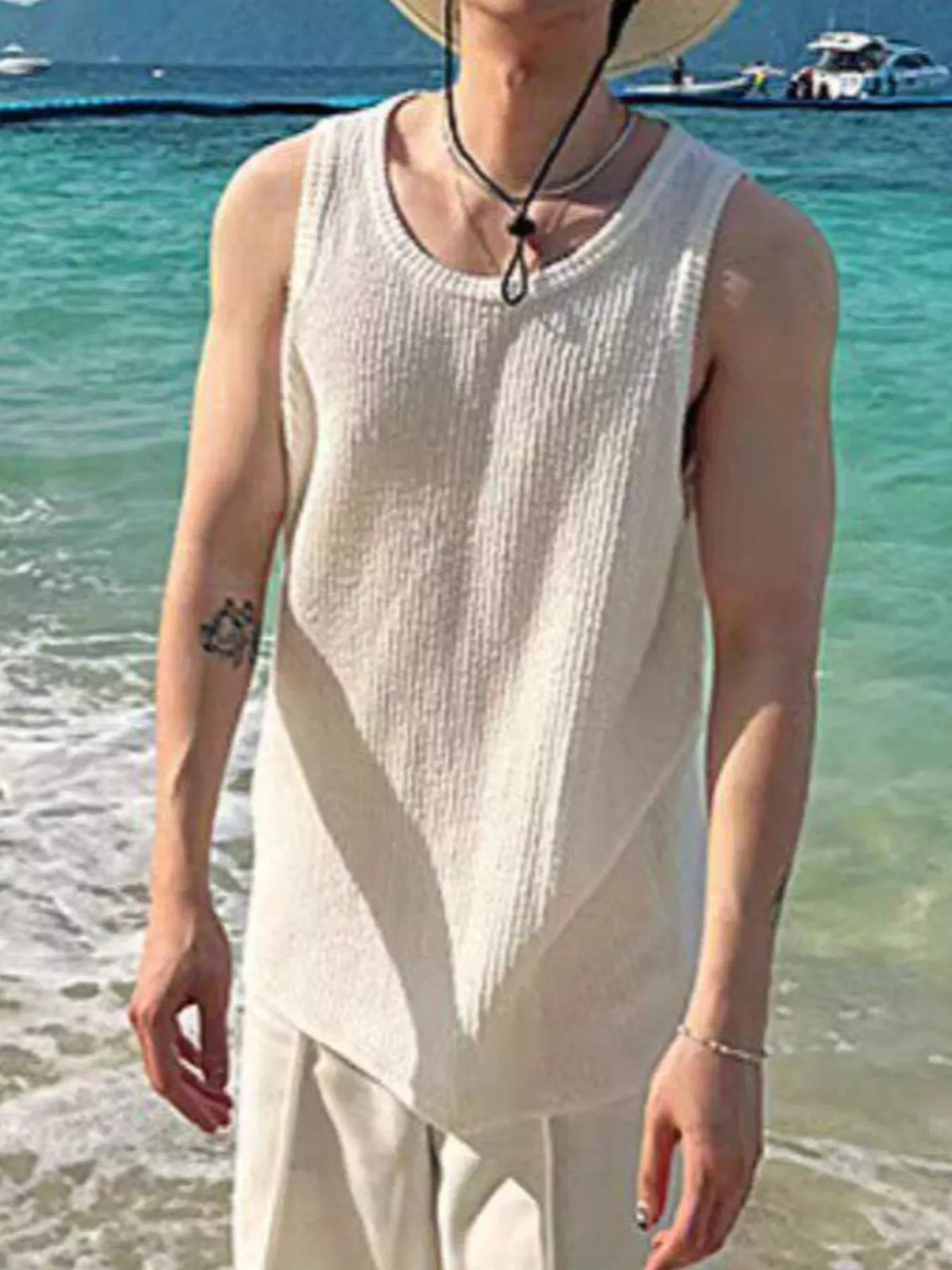 Men's Plus Size Textured Knit Sleeveless Tank Top