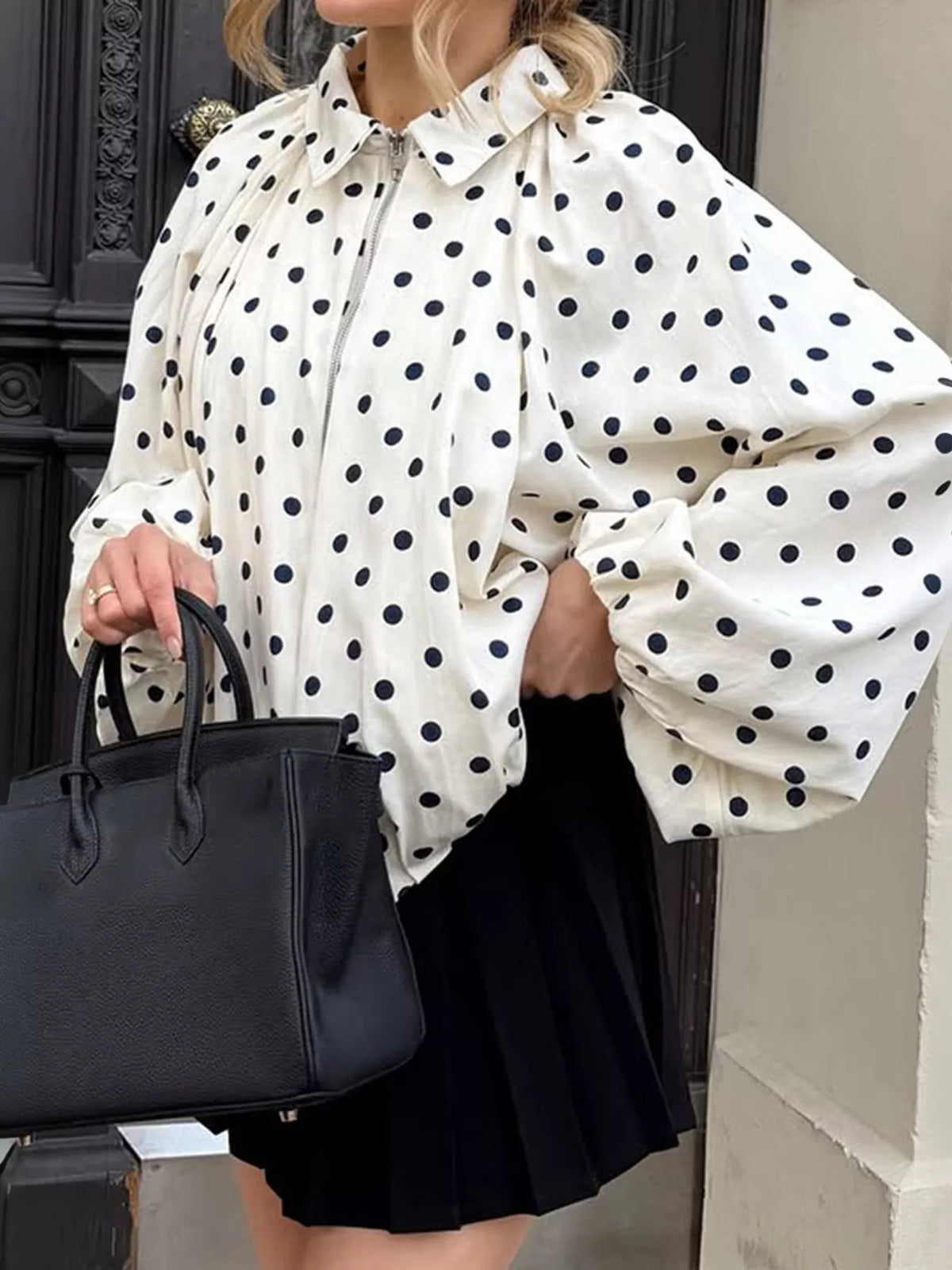 Women's White Polka Dot Zip-Up Jacket - White