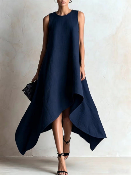 Irregular Flared Sleeveless Linen Dress
