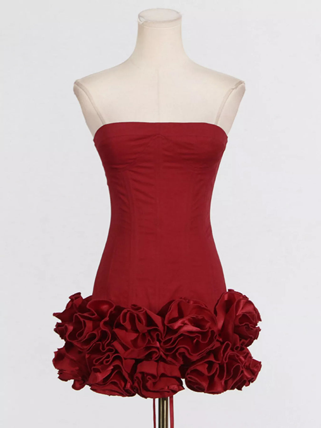 Women's Red Ruffled Hem Tube Mini Dress - Red