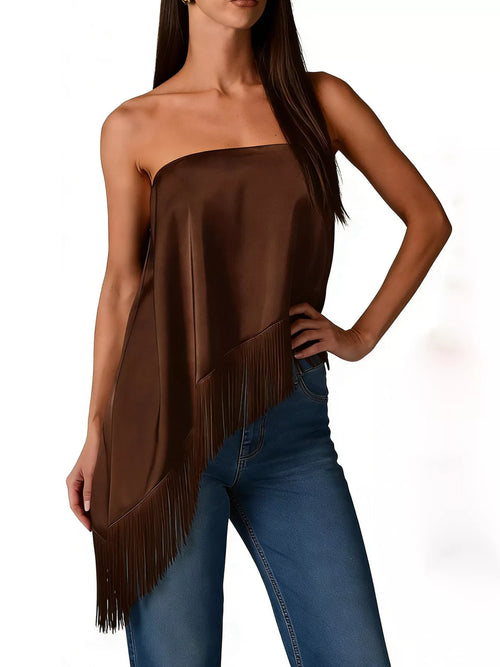 Asymmetric Fringe Tube Top